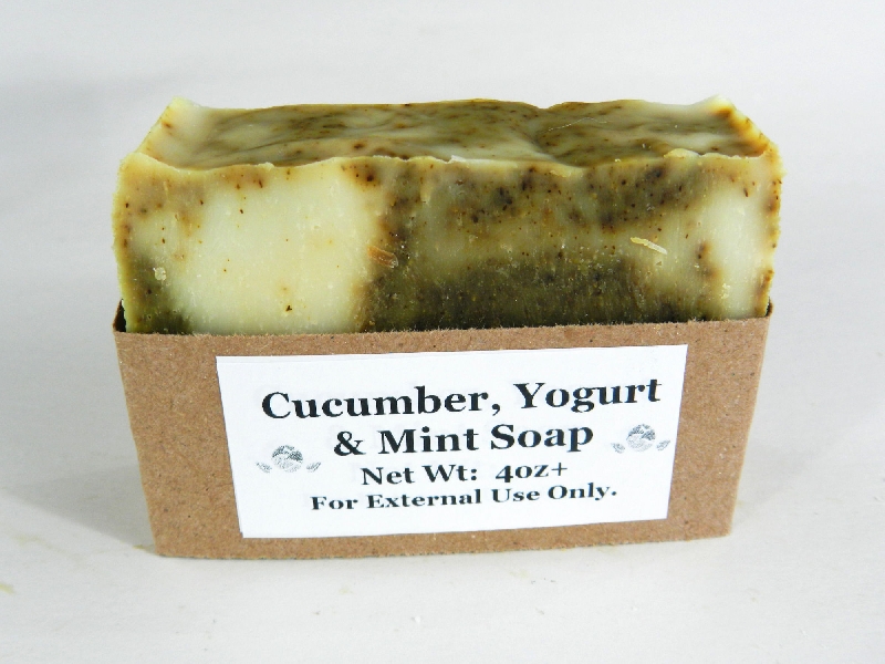 Lard and Lye Cucumber and Mint Yogurt Soap with Spearmint and Peppermint Essential Oils.