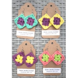 Crochet Granny Square Drop Earrings Bright Summer Colors Wholesale