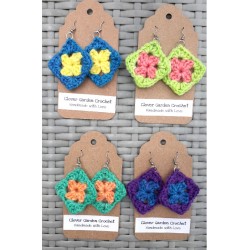 Crochet Granny Square Drop Earrings Bright Summer Colors Wholesale