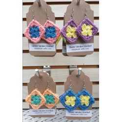 Crochet Granny Square Drop Earrings Bright Summer Colors Wholesale