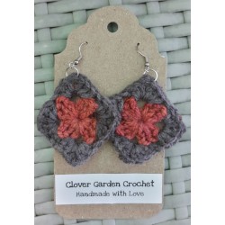 Crochet Granny Square Drop Earrings Neutral Fall Boho Colors Wholesale