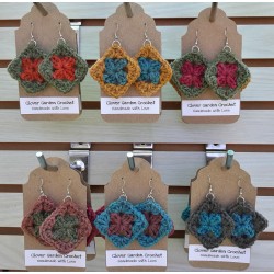 Crochet Granny Square Drop Earrings Neutral Fall Boho Colors Wholesale