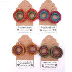 Recycled Plastic Bottle Cap Crochet Circle Boho Earrings, Wholesale