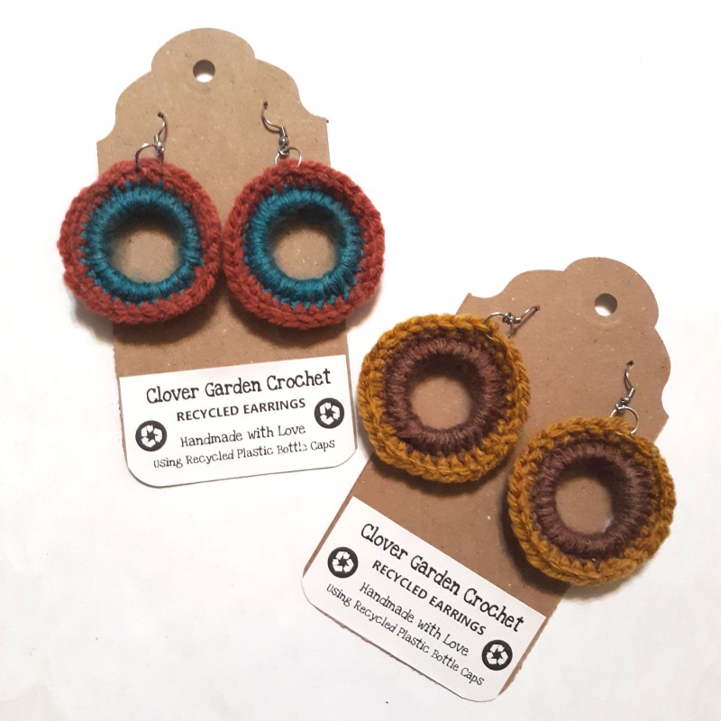 Recycled Plastic Bottle Cap Crochet Circle Boho Earrings, Wholesale