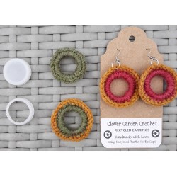 Recycled Plastic Bottle Cap Crochet Circle Boho Earrings, Wholesale