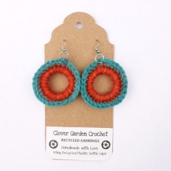 Recycled Plastic Bottle Cap Crochet Circle Boho Earrings, Wholesale