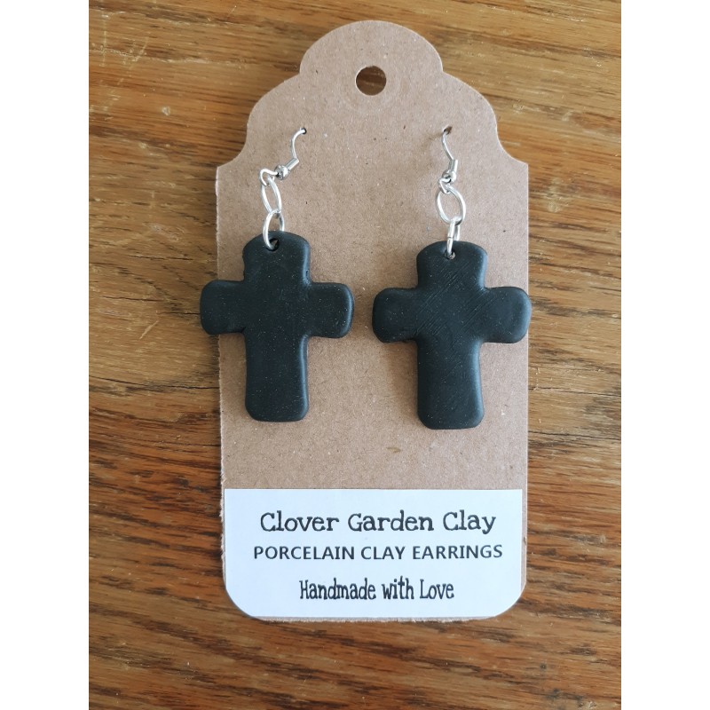 Porcelain Clay Black Christian Cross Earrings Wholesale