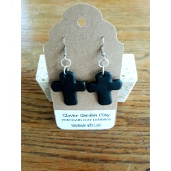 Porcelain Clay Black Christian Cross Earrings Wholesale