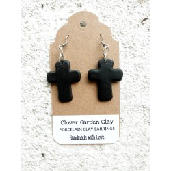 Porcelain Clay Black Christian Cross Earrings Wholesale