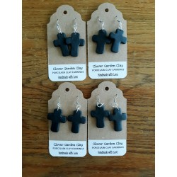 Porcelain Clay Black Christian Cross Earrings Wholesale