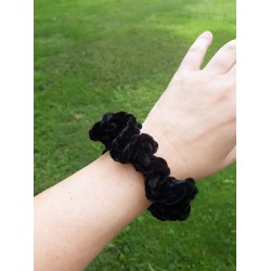 3.5" Wholesale Black Crochet Velveteen Chenille Scrunchies.