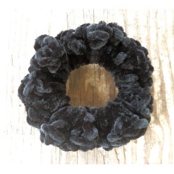 3.5" Wholesale Black Crochet Velveteen Chenille Scrunchies.