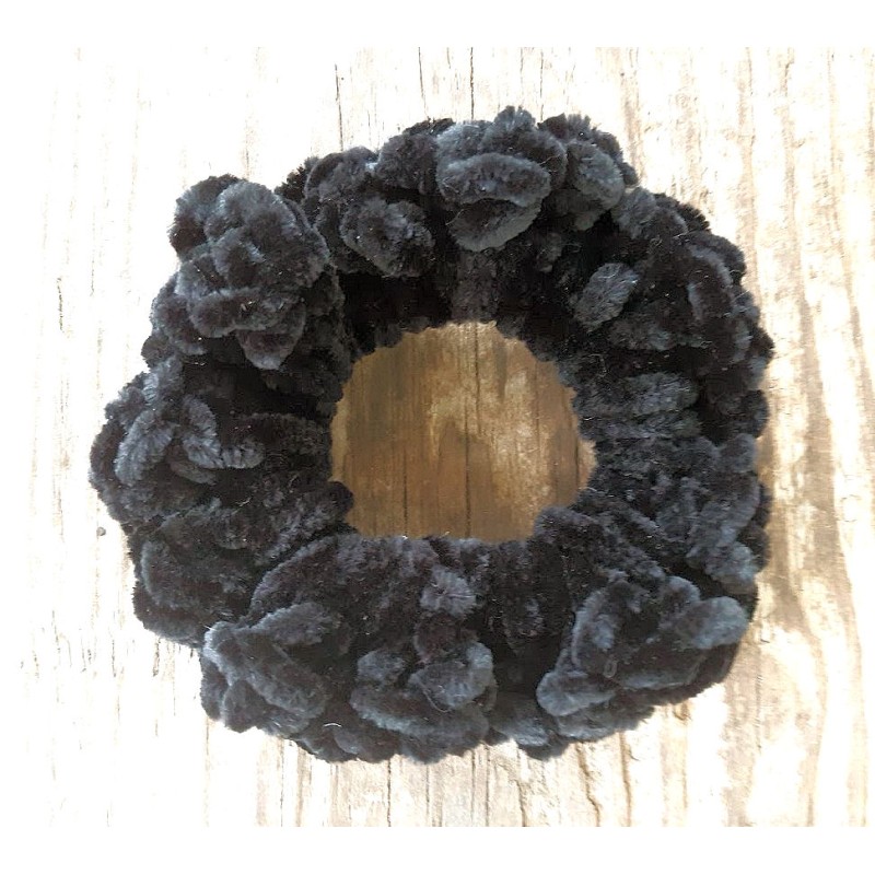 3.5" Wholesale Black Crochet Velveteen Chenille Scrunchies.