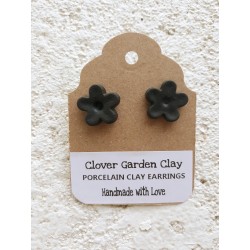 Porcelain Clay Black Flower Stud Earrings, Wholesale