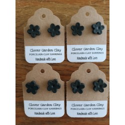 Porcelain Clay Black Flower Stud Earrings, Wholesale