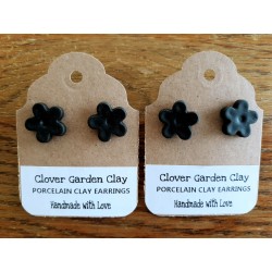 Porcelain Clay Black Flower Stud Earrings, Wholesale