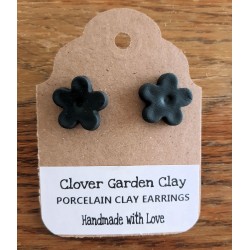 Porcelain Clay Black Flower Stud Earrings, Wholesale