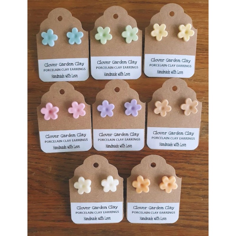 Porcelain Clay Flower Stud Earrings in Pastel Colors, Wholesale