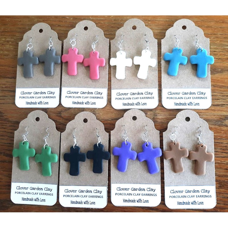 Porcelain Clay Plain Colors Christian Cross Earrings Wholesale