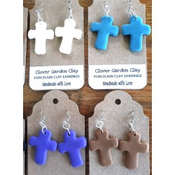 Porcelain Clay Plain Colors Christian Cross Earrings Wholesale