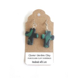 Porcelain Clay Patterned Christian Cross Earrings Wholesale