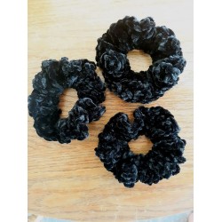 4" Wholesale Black Crochet Velveteen Chenille Scrunchies.