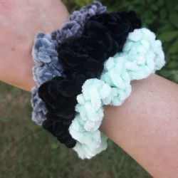 4" Wholesale Black Crochet Velveteen Chenille Scrunchies.