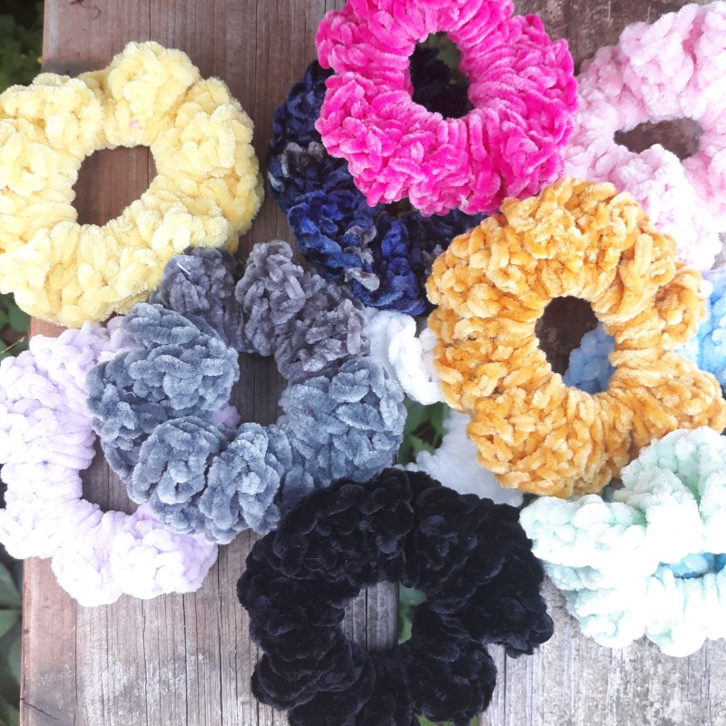 4" Wholesale Crochet Velveteen Chenille Scrunchies.