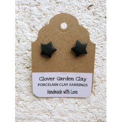 Porcelain Clay Black Star Stud Earrings, Wholesale