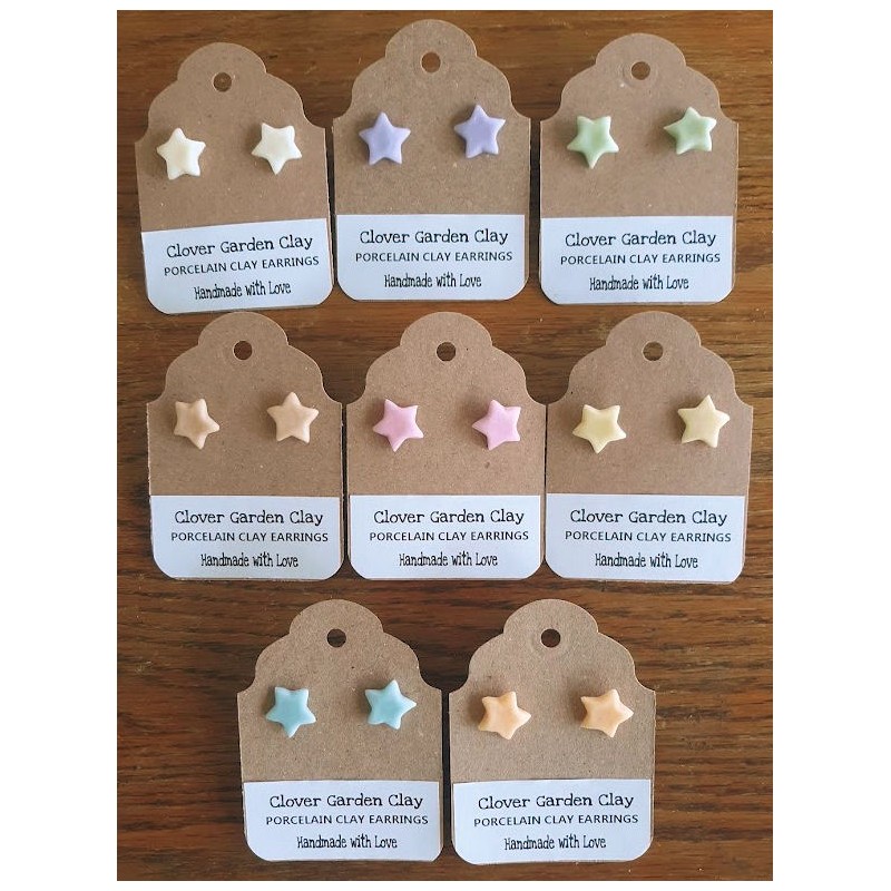 Porcelain Clay Pastel Colored Star Stud Earrings, Wholesale