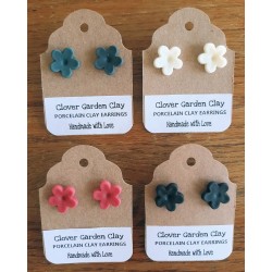 Porcelain Clay Flower Stud Earrings in Solid Colors, Wholesale