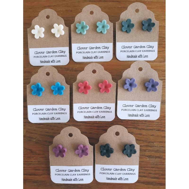 Porcelain Clay Flower Stud Earrings in Solid Colors, Wholesale