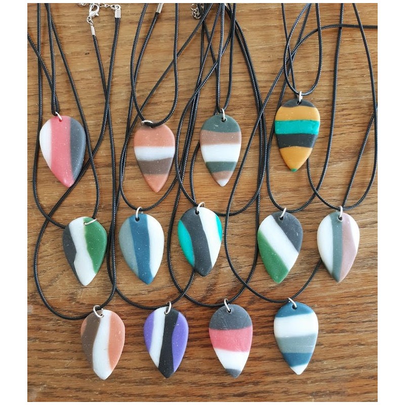 Porcelain Clay Tricolor Teardrop Pendant Necklaces, Wholesale