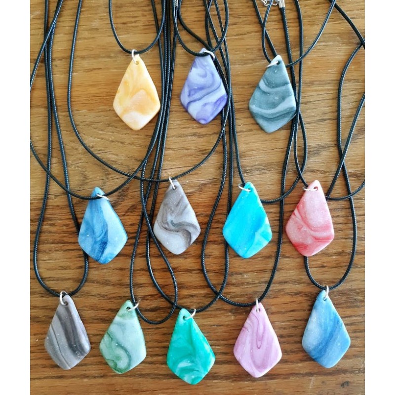 Porcelain Clay Marble Design Diamond Teardrop Pendant Necklaces, Wholesale