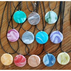 Porcelain Clay Marble Design Round Circular Pendant Necklaces, Wholesale