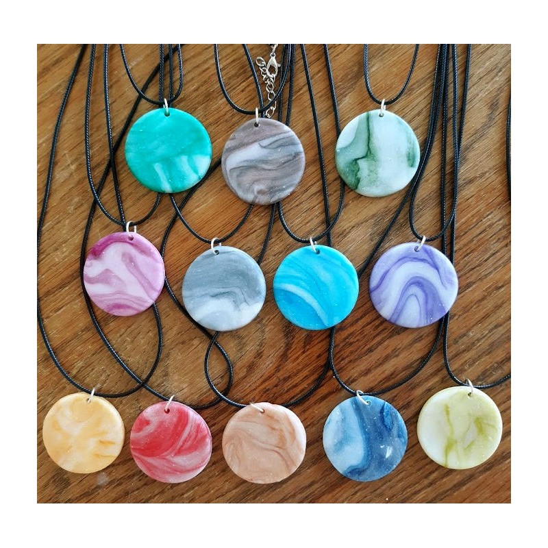 Porcelain Clay Marble Design Round Circular Pendant Necklaces, Wholesale