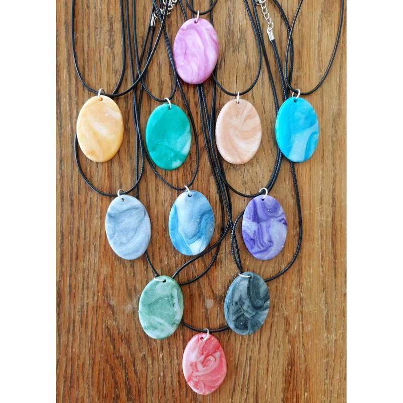 Porcelain Clay Marble Design Oval Pendant Necklaces, Wholesale