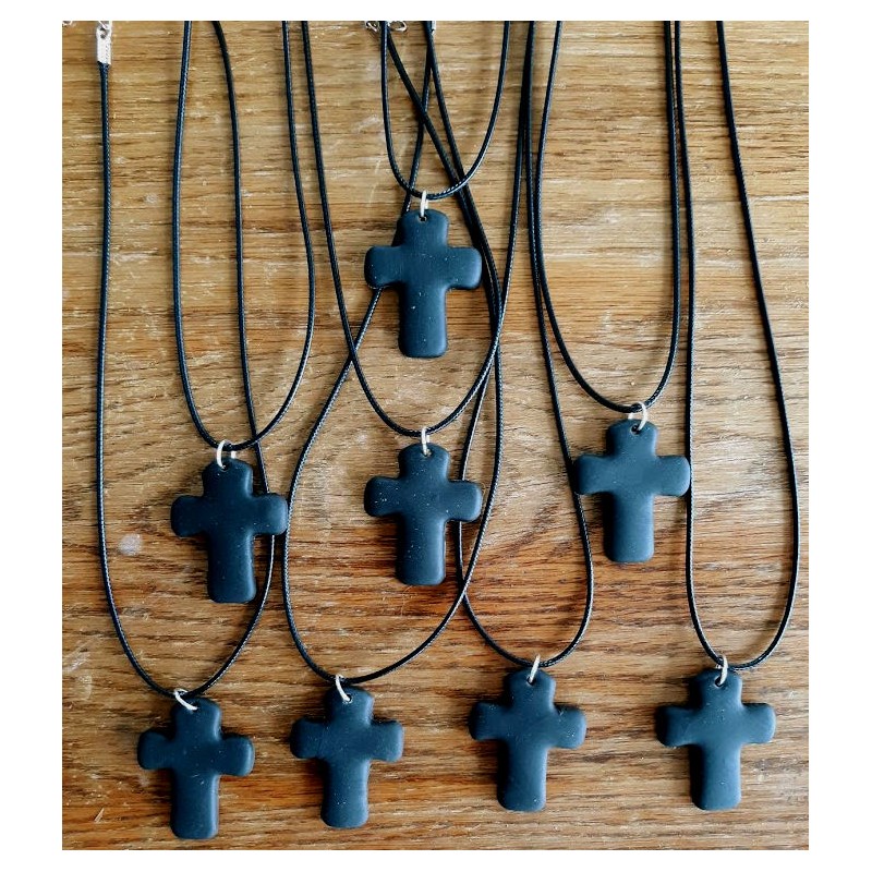 Porcelain Clay Black Cross Pendant Necklaces, Wholesale