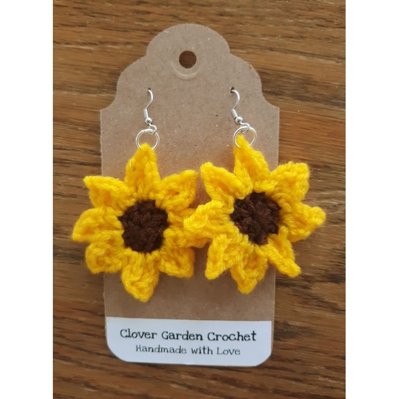 Sunflower Sun Flower Crochet  Drop  Earrings