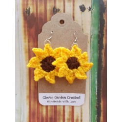 Sunflower Sun Flower Crochet  Drop  Earrings