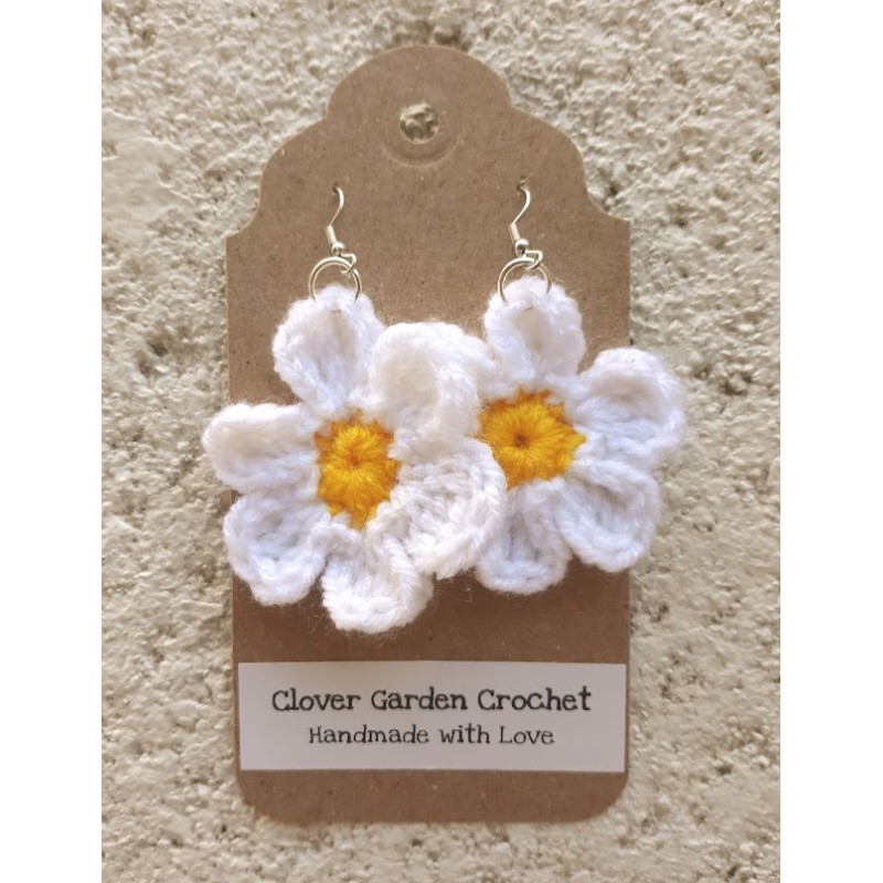 Daisy Flower Crochet  Drop  Earrings