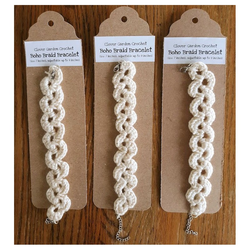 Crochet Boho Braid Bracelet, Ecru Off White, Adjustable From 7" To 8.5"+  Wholesale