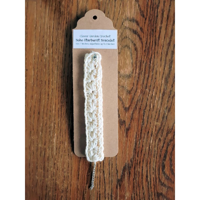 Crochet Boho Star Design Bracelet, Ecru Off White, Adjustable From 7" To 8.5"+  Wholesale