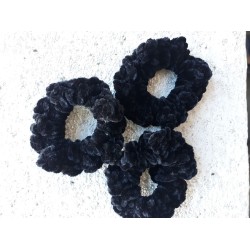 3.5" Wholesale Black Crochet Velveteen Chenille Scrunchies.