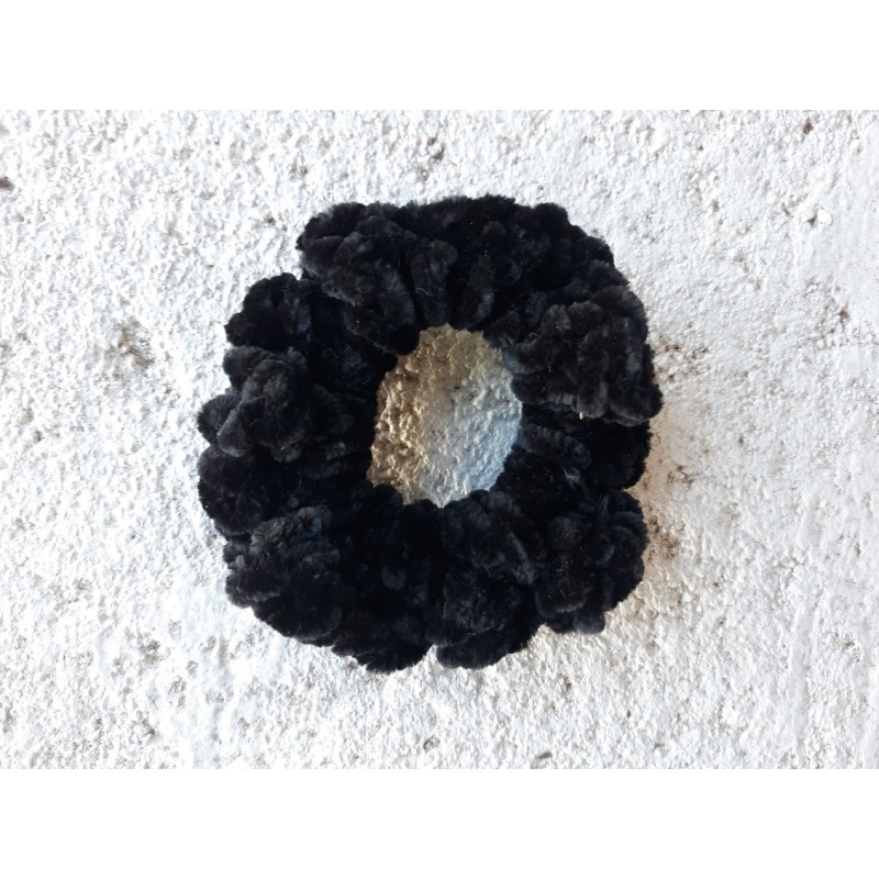 3.5" Wholesale Black Crochet Velveteen Chenille Scrunchies.