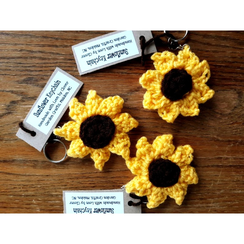 Boho Crochet Sunflower Sun Flower Design Keychain.