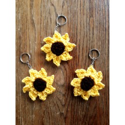 Boho Crochet Sunflower Sun Flower Design Keychain.