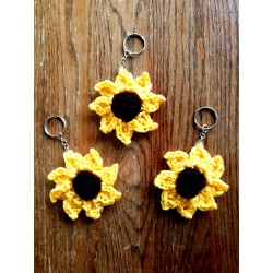 Boho Crochet Sunflower Sun Flower Design Keychain.