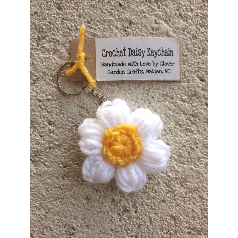 Boho Crochet Puff Daisy Keychain.