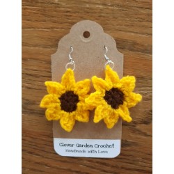 Sunflower Crochet  Drop  Earrings